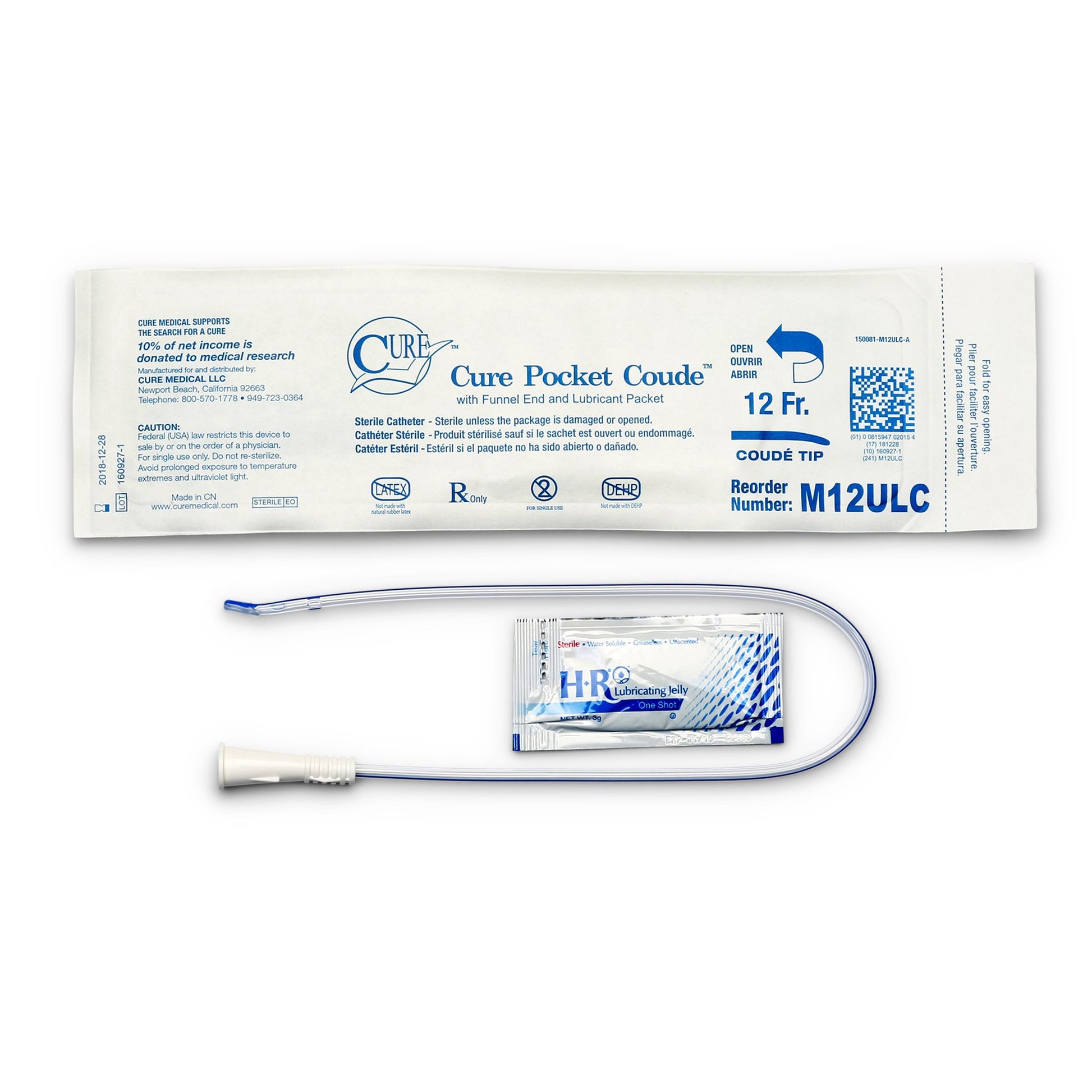Cure Pocket Cath Urethral Catheter, 12 Fr.
