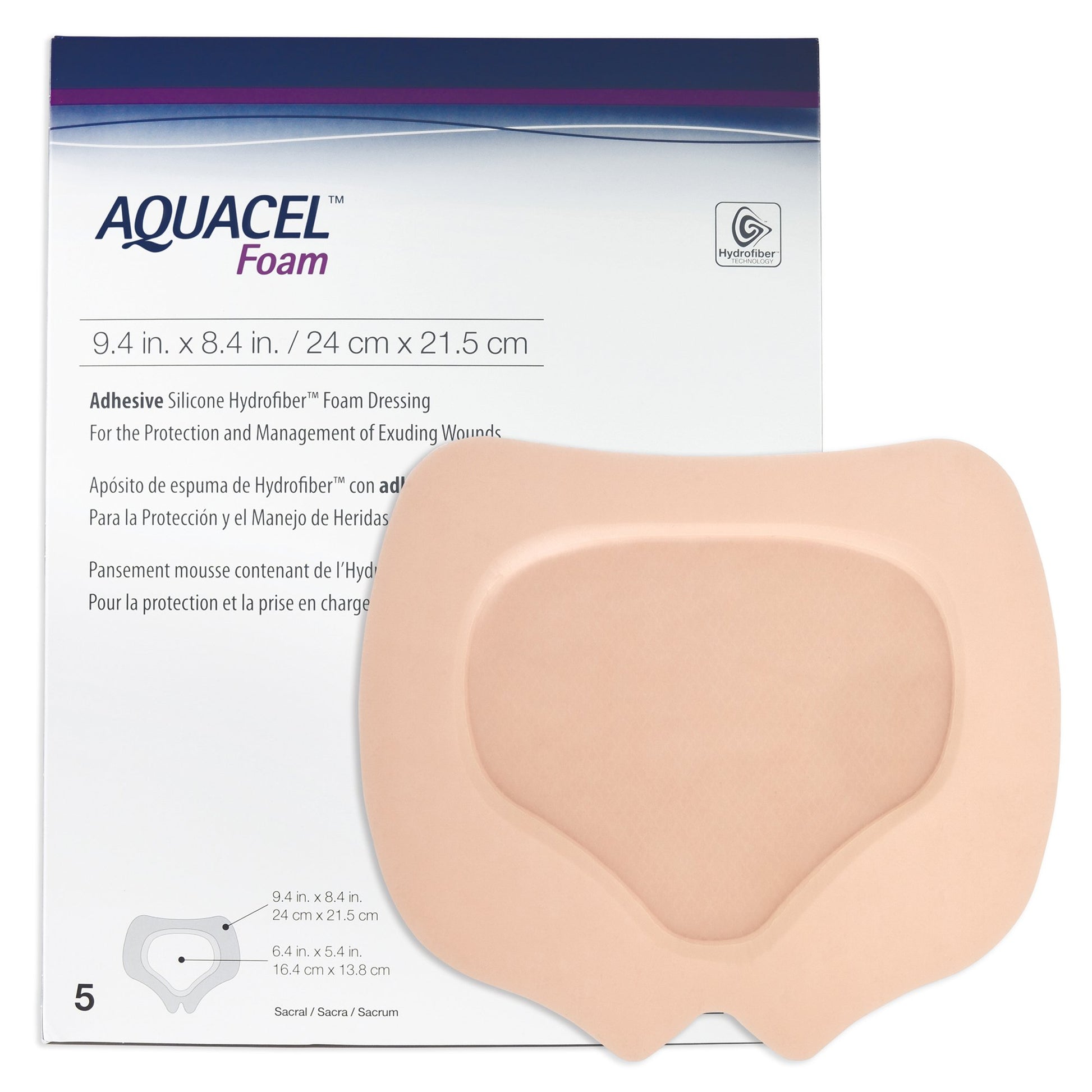 Aquacel Silicone Adhesive with Border Silicone Foam Dressing, 8 x 9 Inch