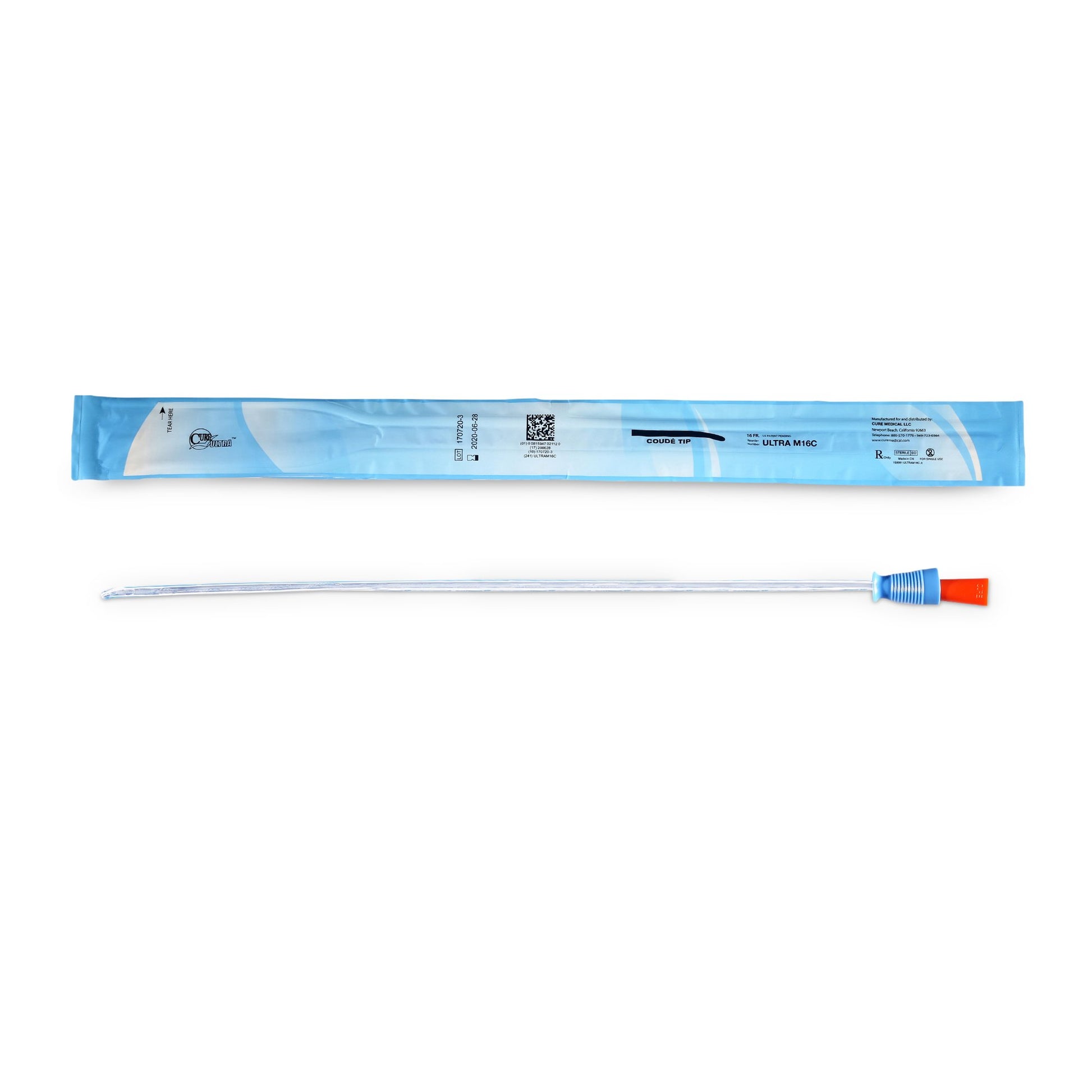 Cure Ultra Urethral Catheter, 16 Fr., Male, Coud