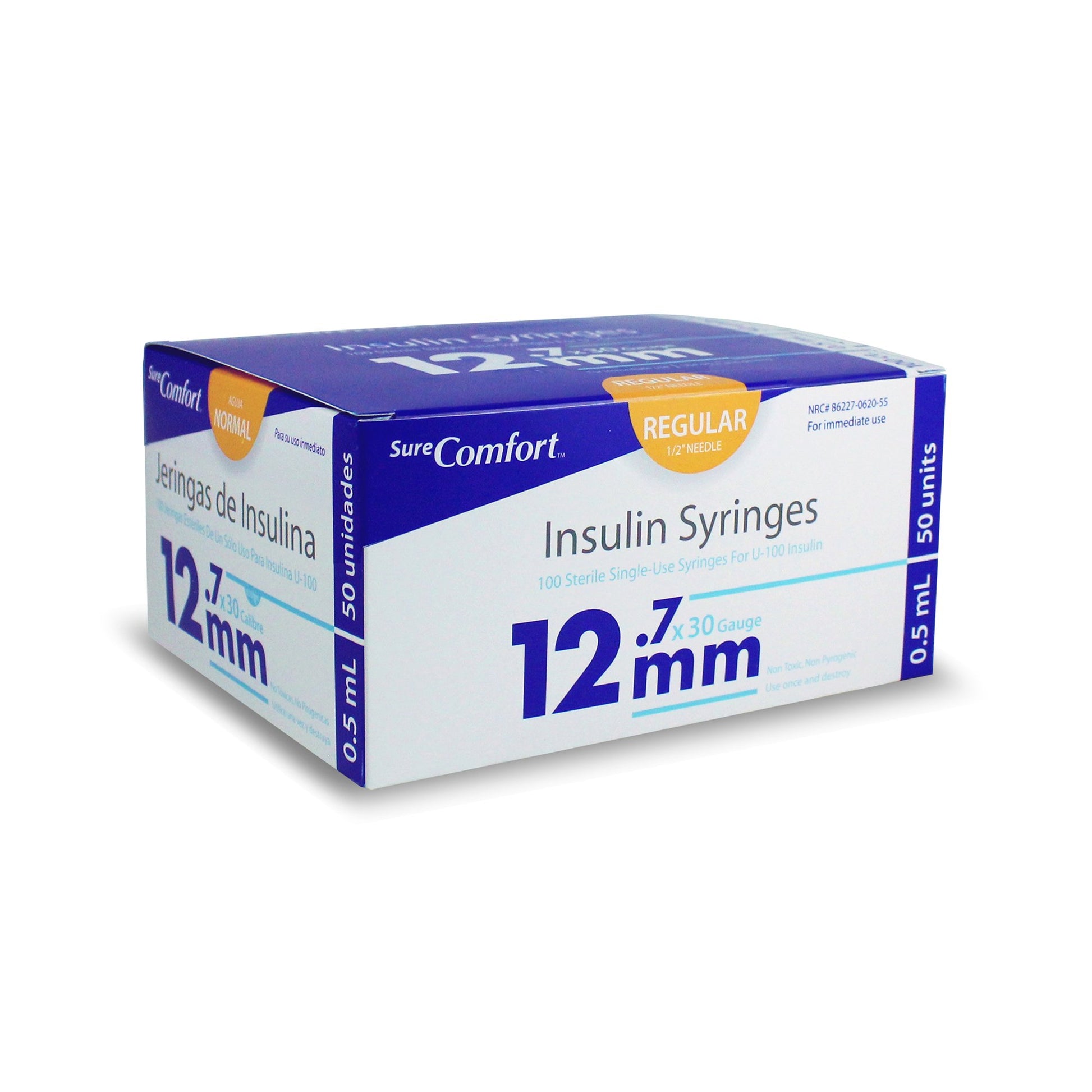 Standard Insulin Syringe with Needle Surecomfort 0.5 mL 1/2 Inch 30 Gauge NonSafety Regular Wall