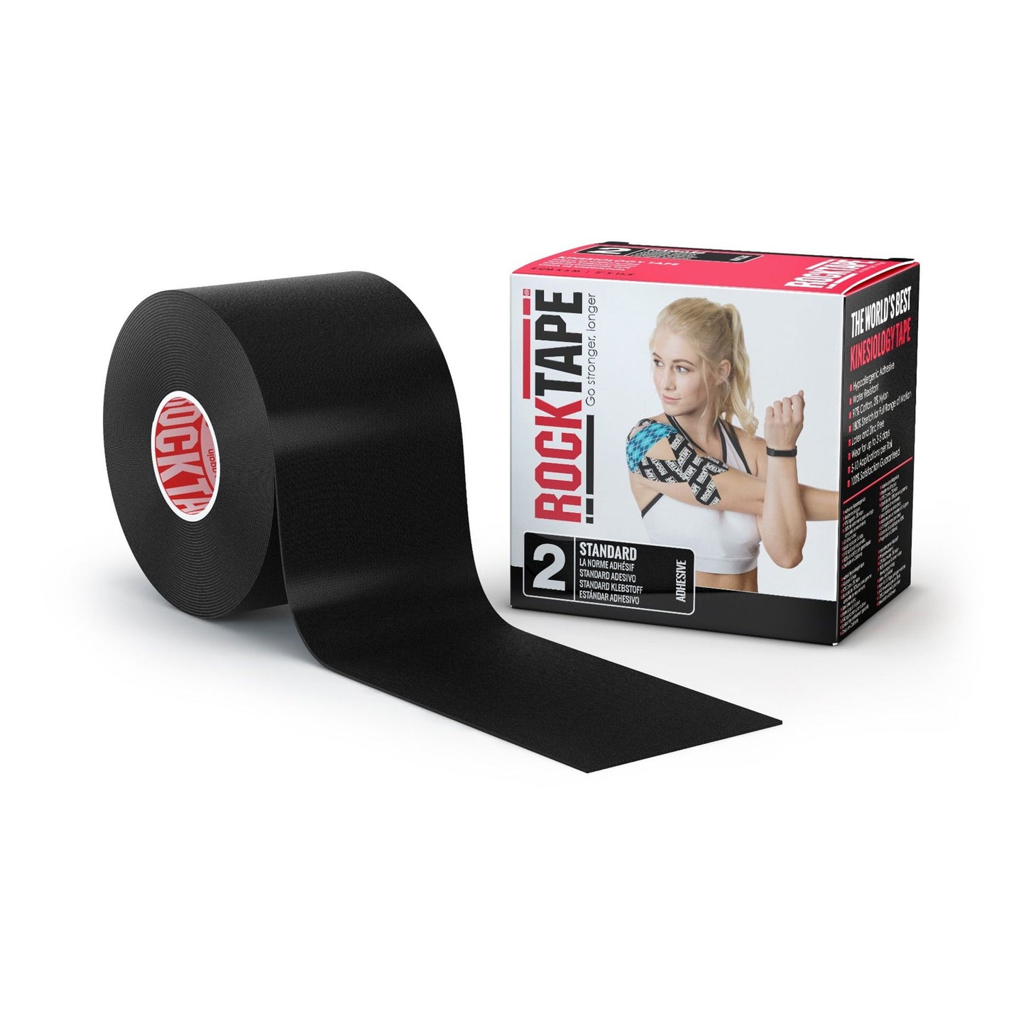 Rock Tape Cotton / Nylon Kinesiology Tape, 2 Inch x 16.4 Foot, Black