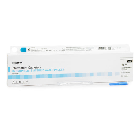 Urethral Catheter McKesson Straight Tip Hydrophilic Coated PVC 12 Fr. 16 Inch Length