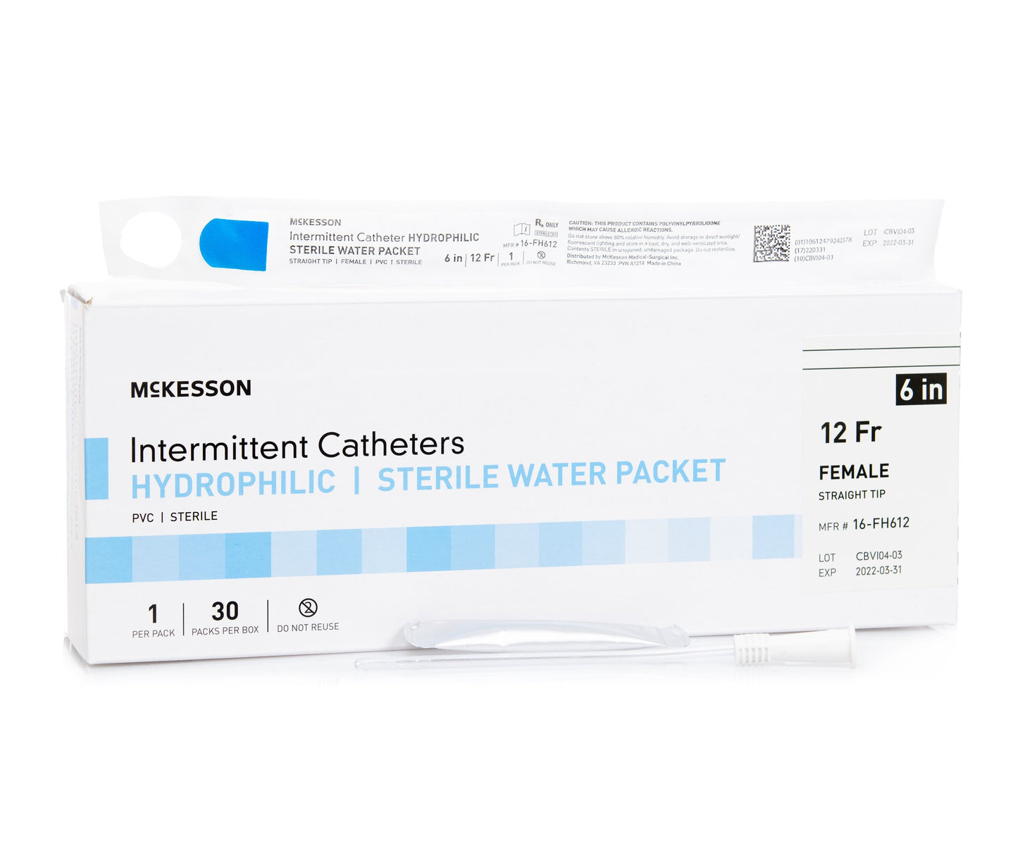 McKesson Urethral Catheter, Straight Tip, 12 Fr.