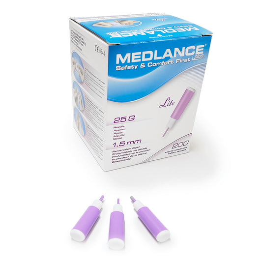 Medlance Plus Safety Lancet, 25 Gauge, 1.5 mm Depth, Purple