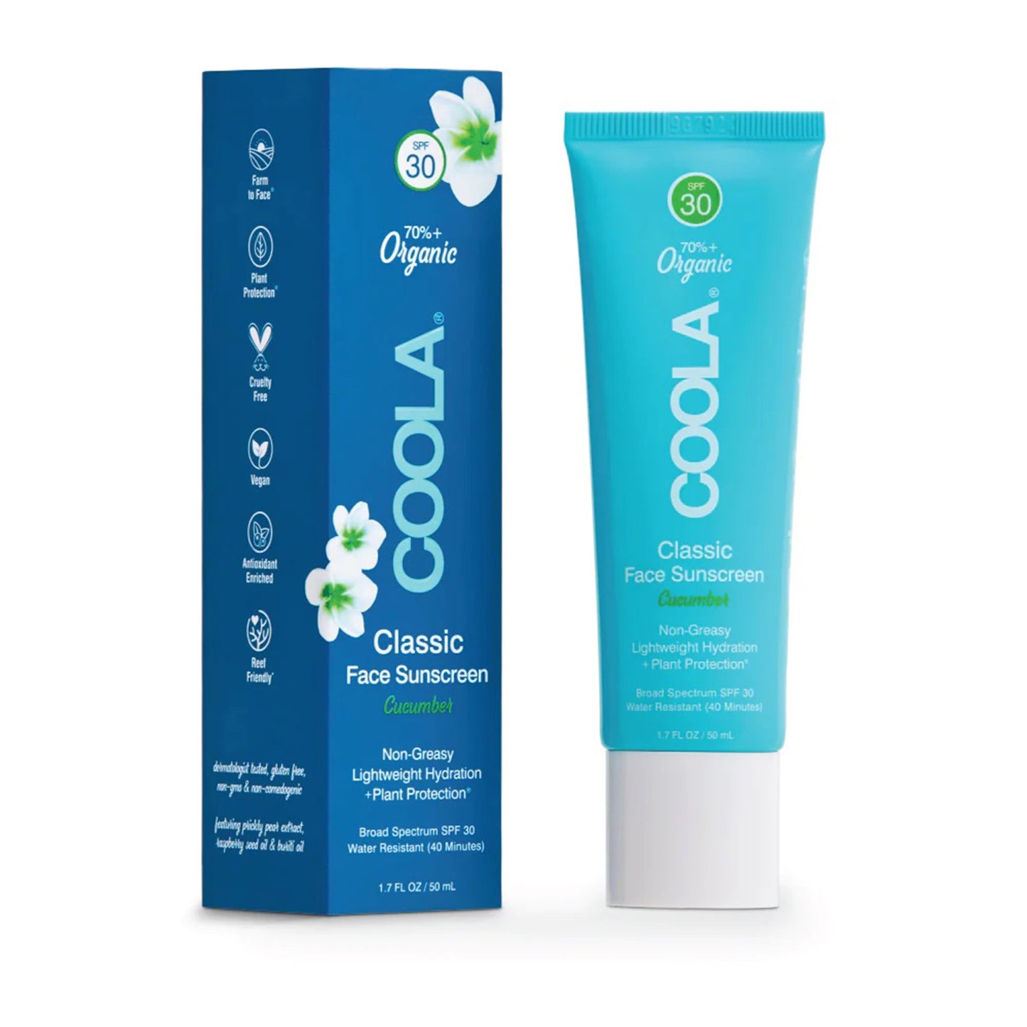 Coola Classic Face Sunscreen Cucumber Scent Lotion SPF 30, 1.7-ounce Tube