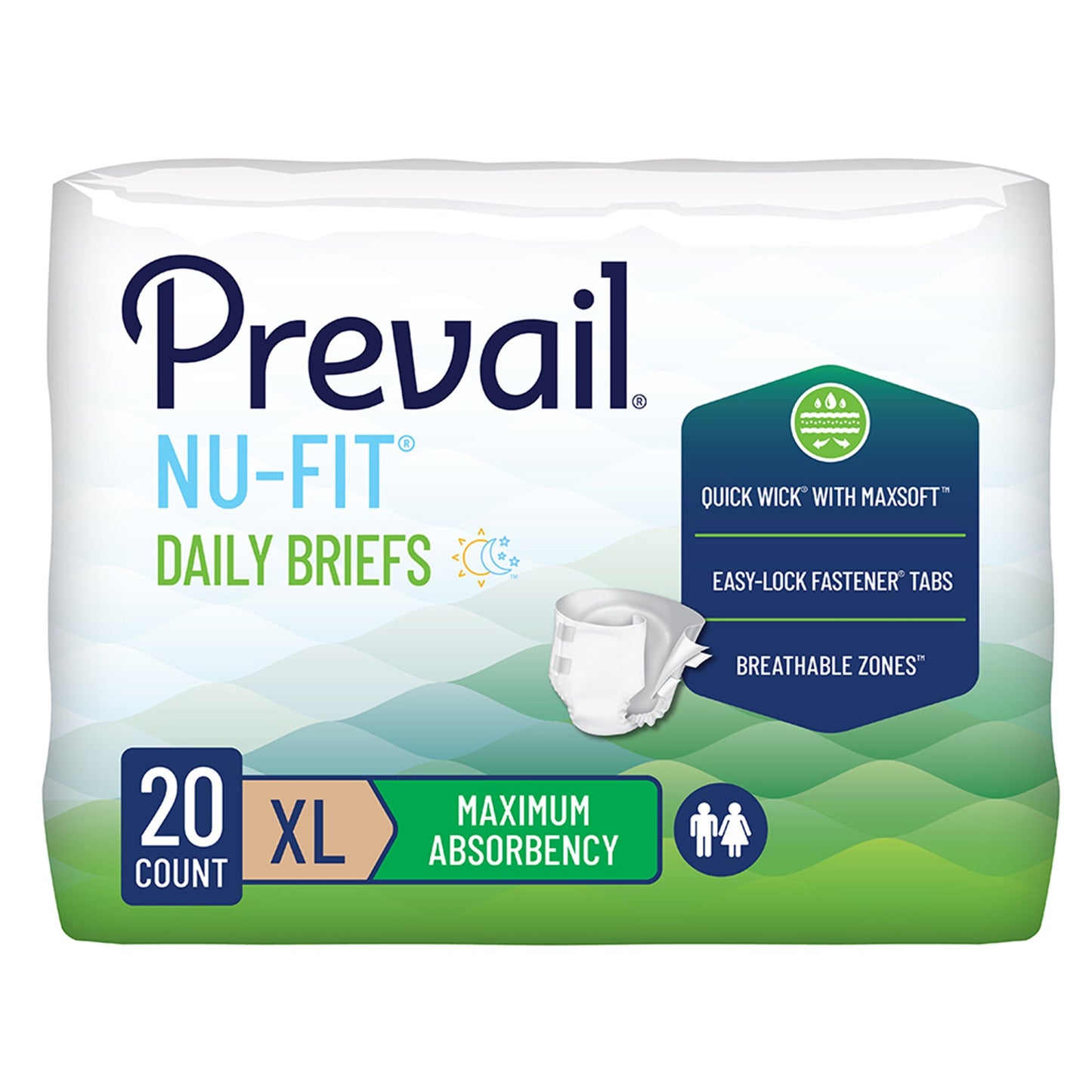 Incontinence Brief Prevail Nu-Fit Adult X-Large Unisex Disposable Heavy Absorbency