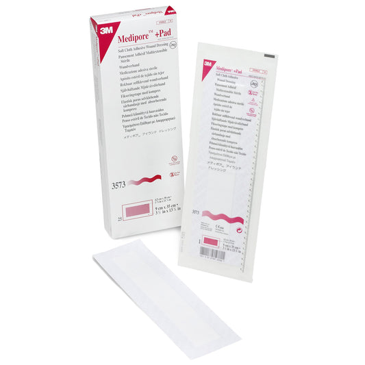 3M™ Medipore™ + Pad Soft Cloth Adhesive Dressing, 3.5 x 13.75 Inch
