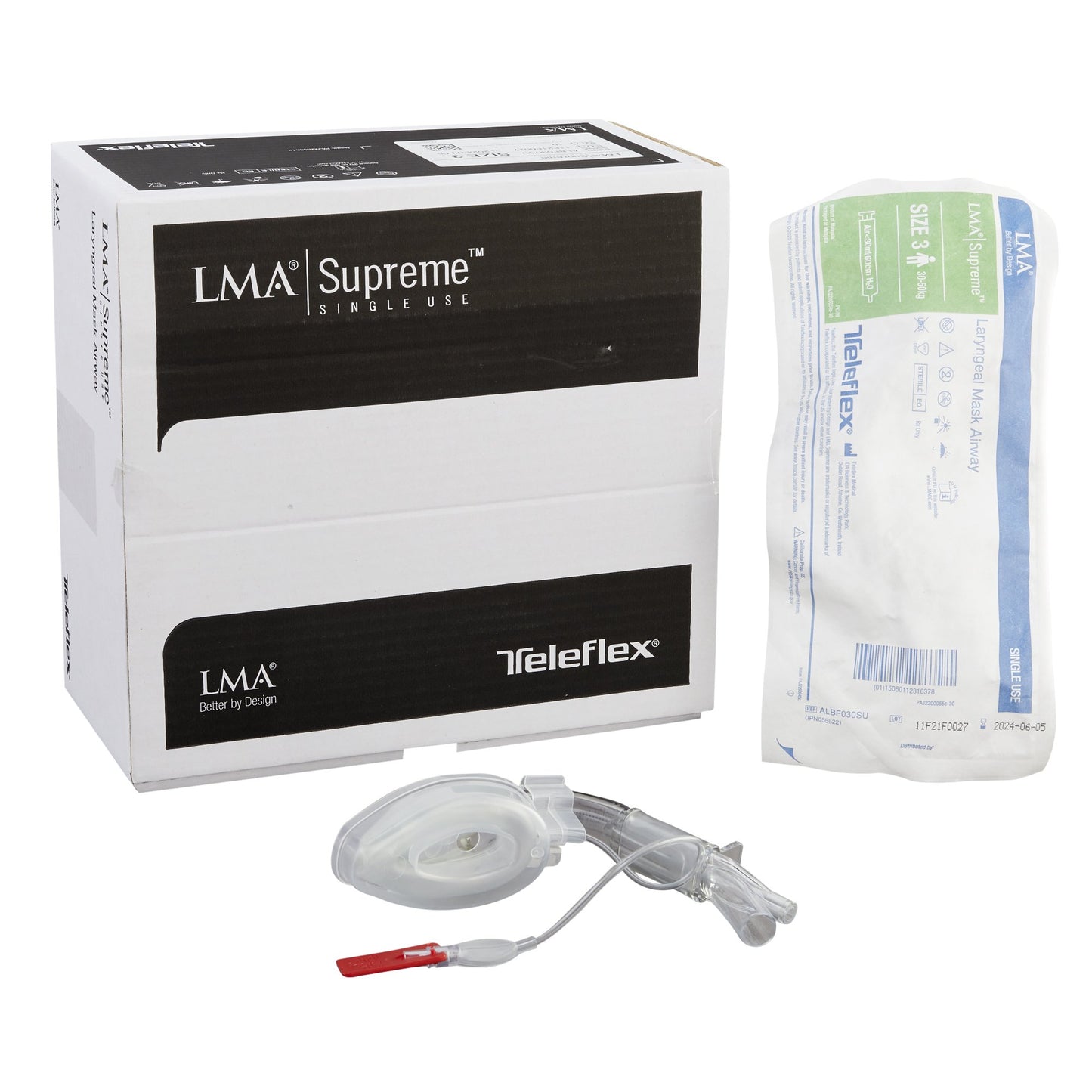 Curved Laryngeal Mask LMA Supreme™ Size 3 30 mL Cuff Silicone Single Patient Use Sterile