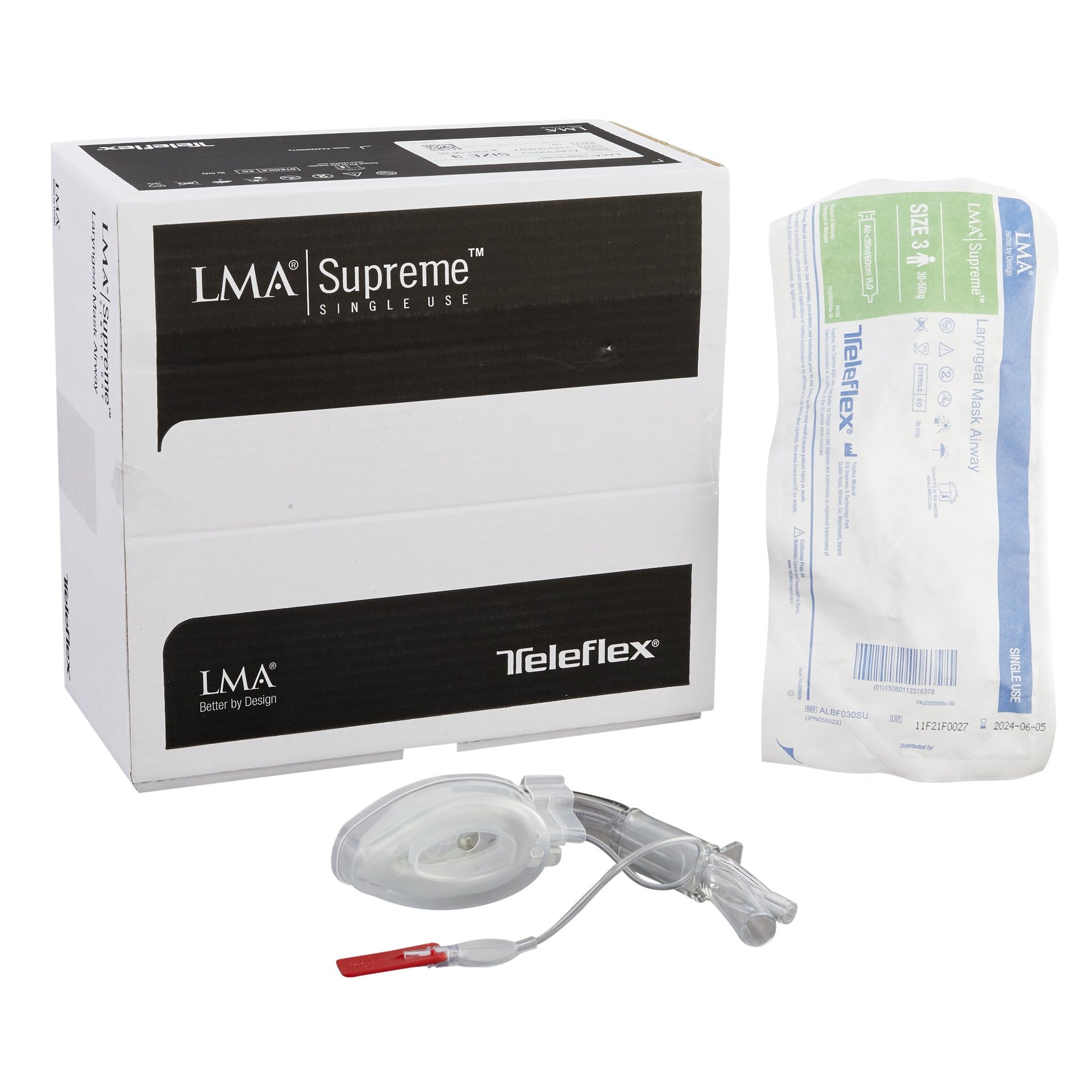 Curved Laryngeal Mask LMA Supreme™ Size 3 30 mL Cuff Silicone Single Patient Use Sterile