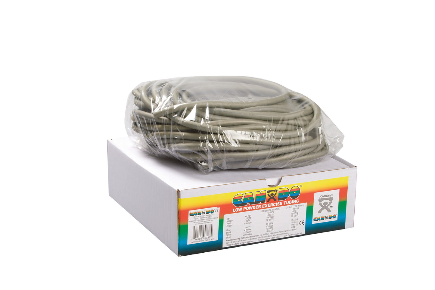 CanDo Low Powder Exercise Resistance Tubing, Silver, 100', 2X-Heavy Resistance