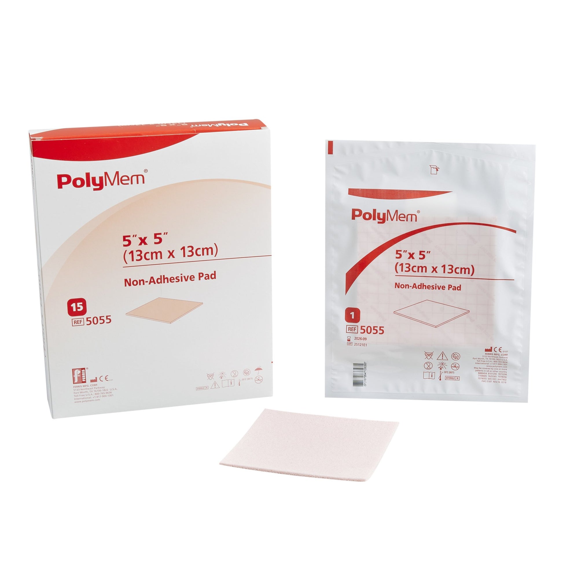 PolyMem Nonadhesive without Border Foam Dressing, 5 x 5 Inch