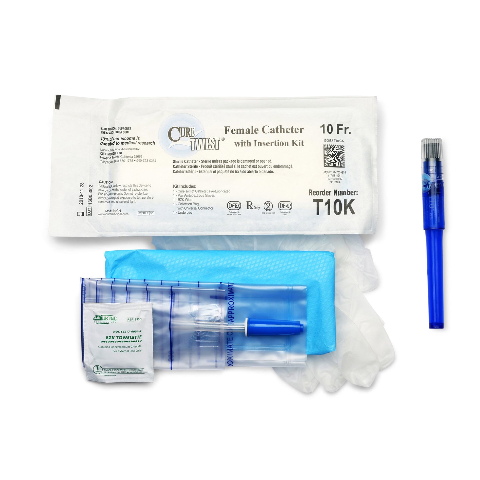 Cure Twist Intermittent Catheter Kit, 10 Fr.