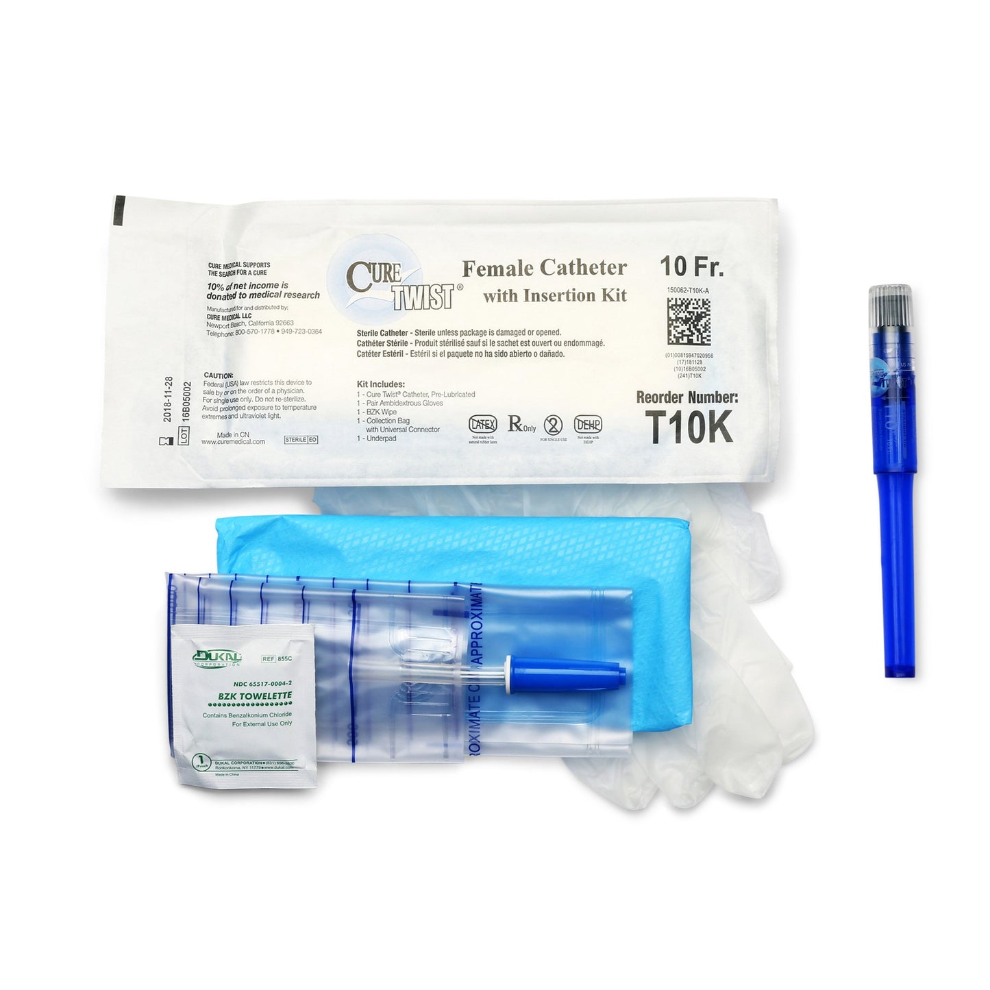 Cure Twist Intermittent Catheter Kit, 10 Fr.