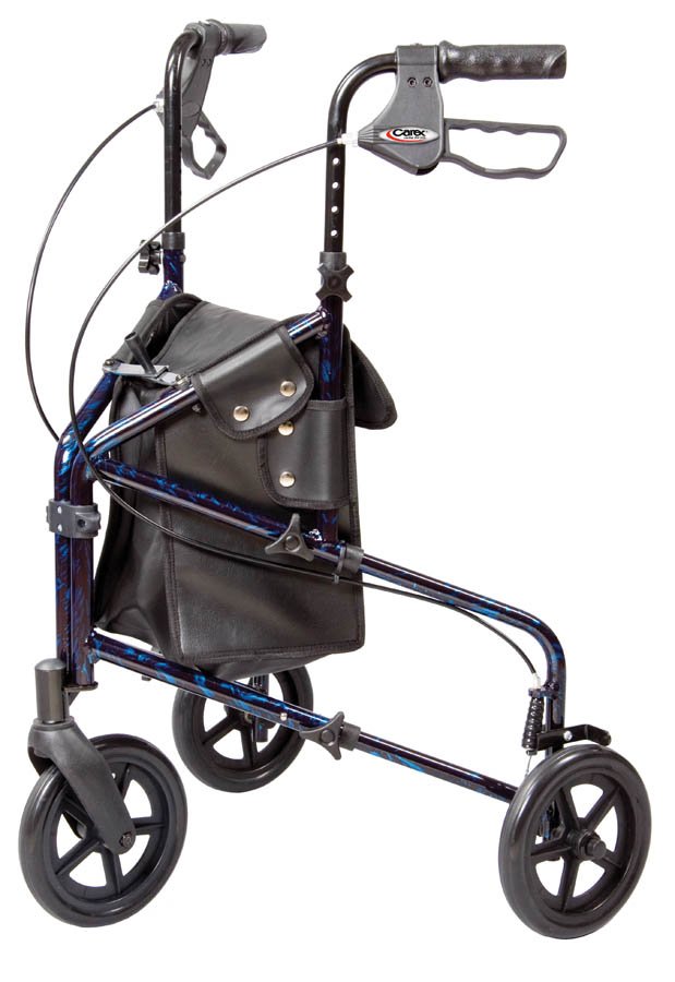 Carex Trio Three-Wheel Rolling Walker, 31.75 – 38 Inch Handle Height, Blue