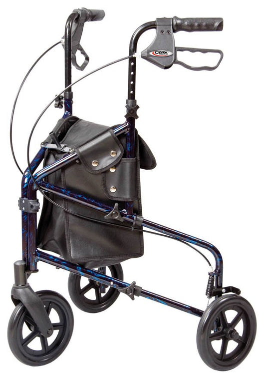 Carex Trio Three-Wheel Rolling Walker, 31.75 – 38 Inch Handle Height, Blue
