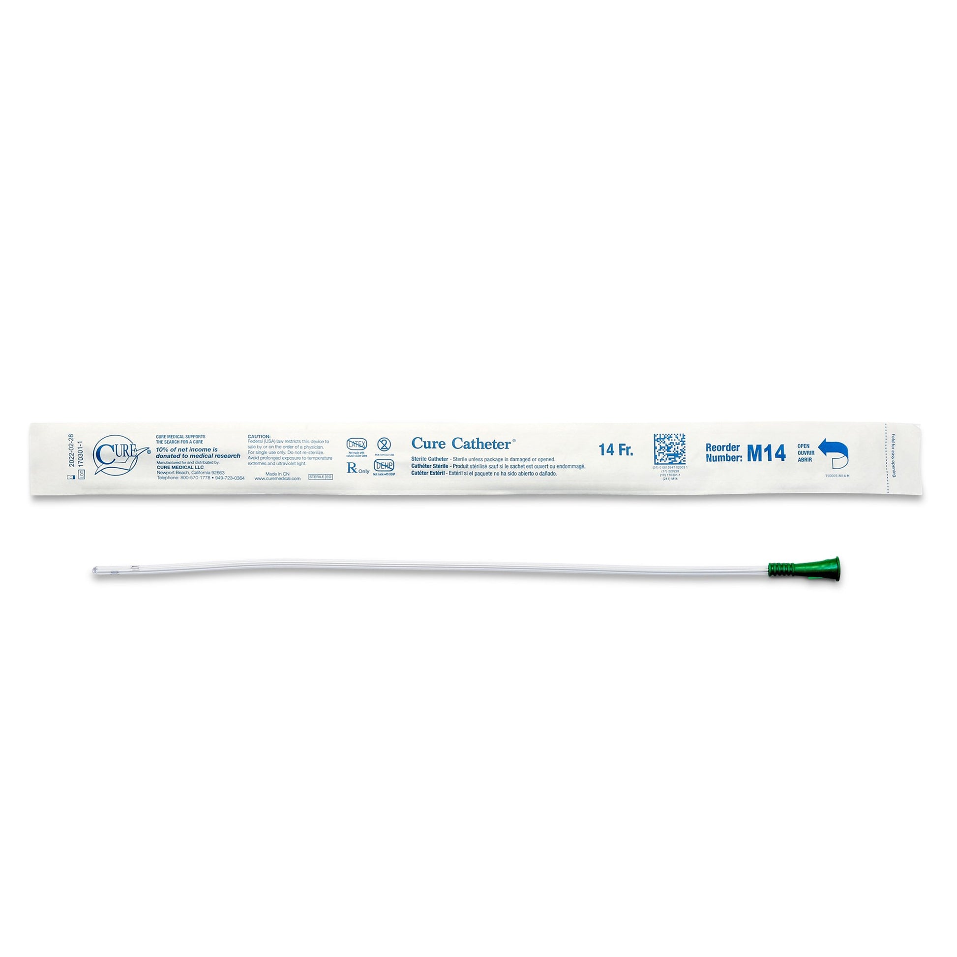 Cure Catheter™ Male Intermittent Catheter, 14 Fr., Straight
