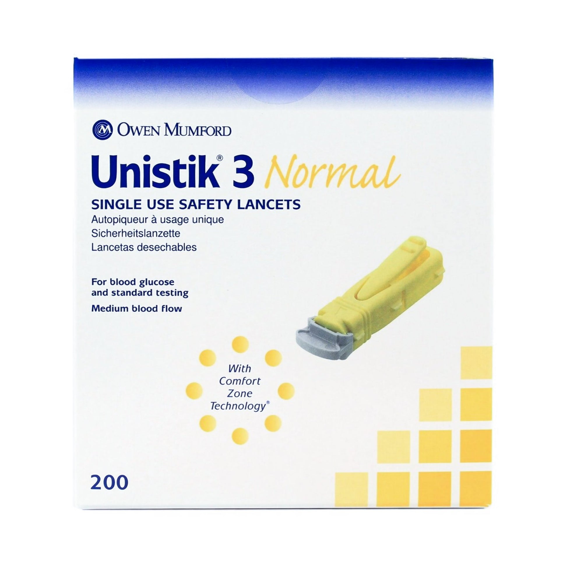 Unistik 3 Normal Safety Lancet, 23 Gauge, 200 ct.