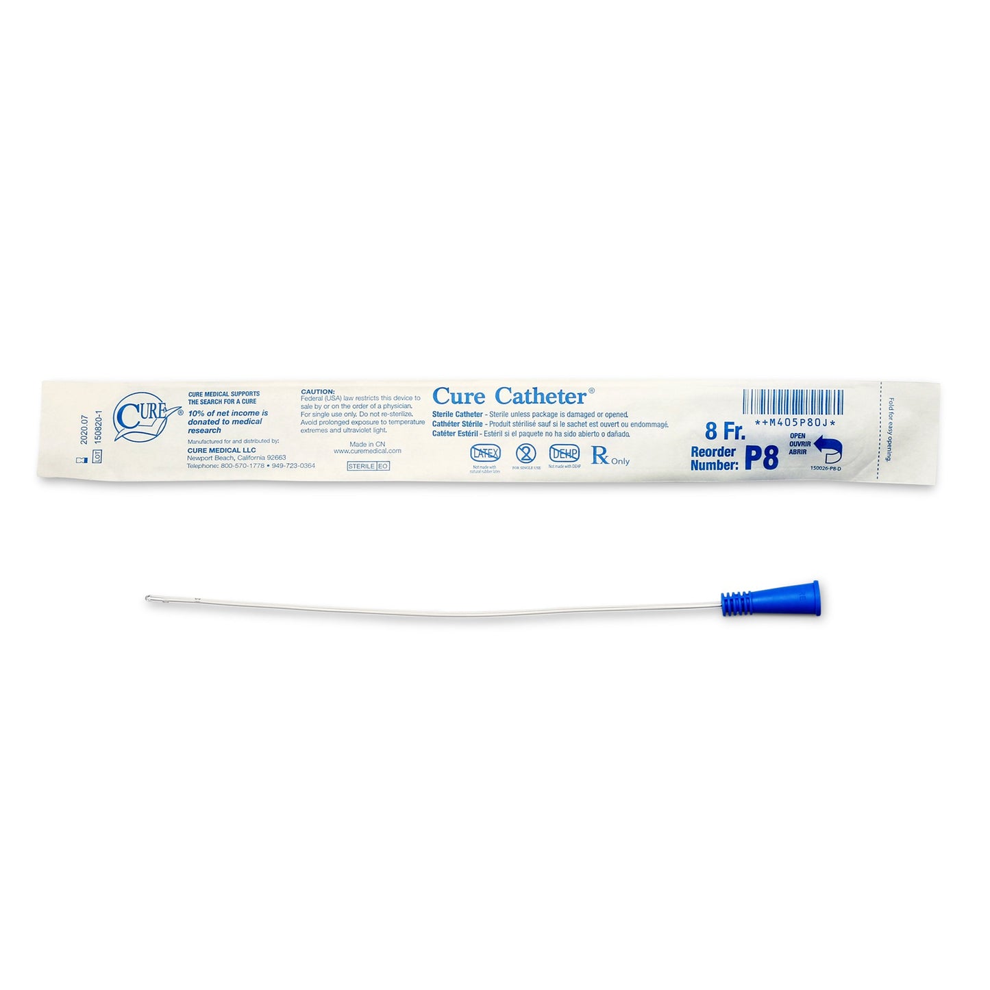 Cure Catheter™ Urethral Catheter, 8 Fr., Unisex, Straight